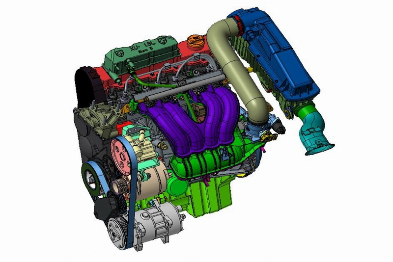 شماتیک رنگی از قطعات موتور XU7P